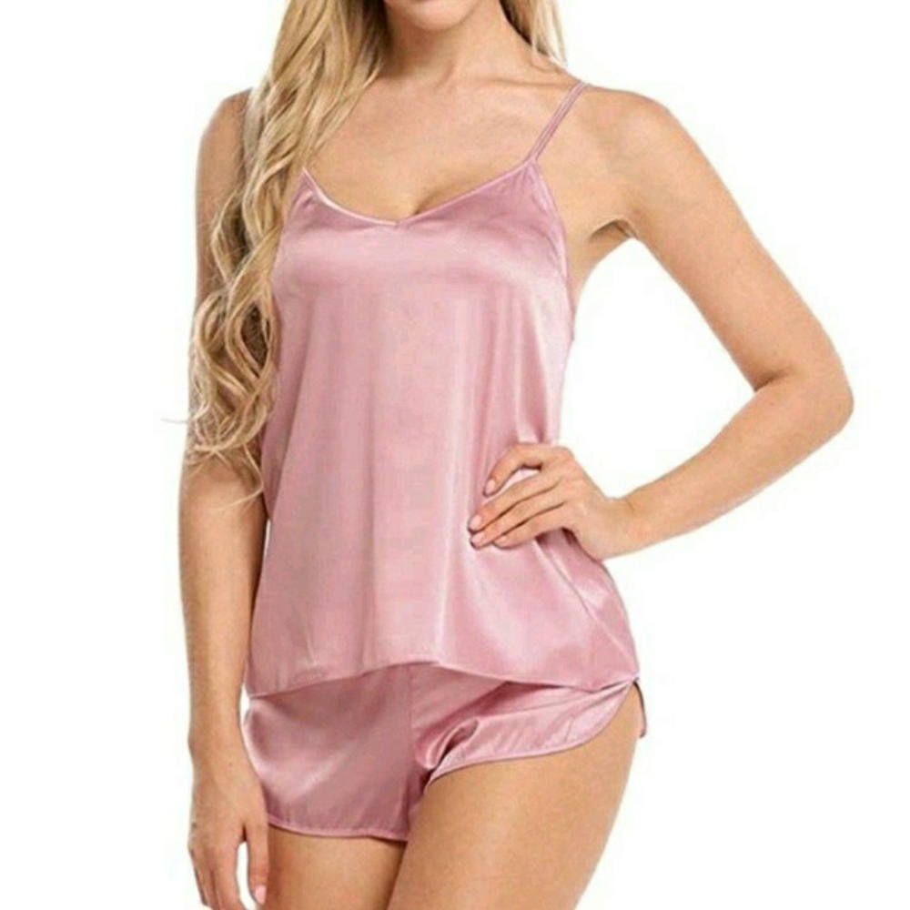 2pc pink silk pajama short set (free shipping with $25 purchase)